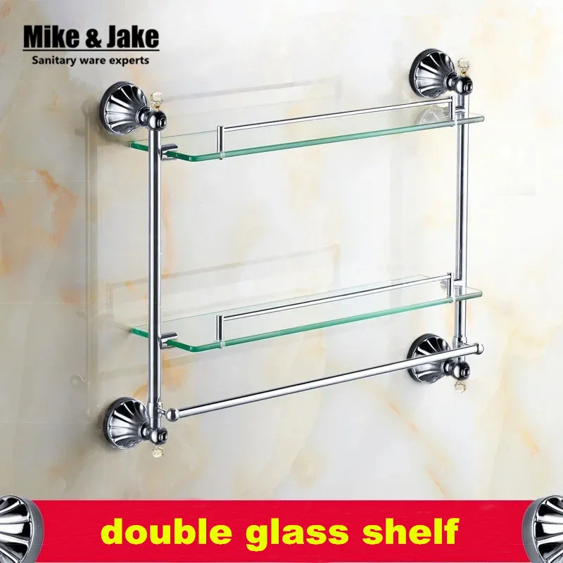 Bathroom Accessories chrome Finish With crystal Tempered Glass shelf