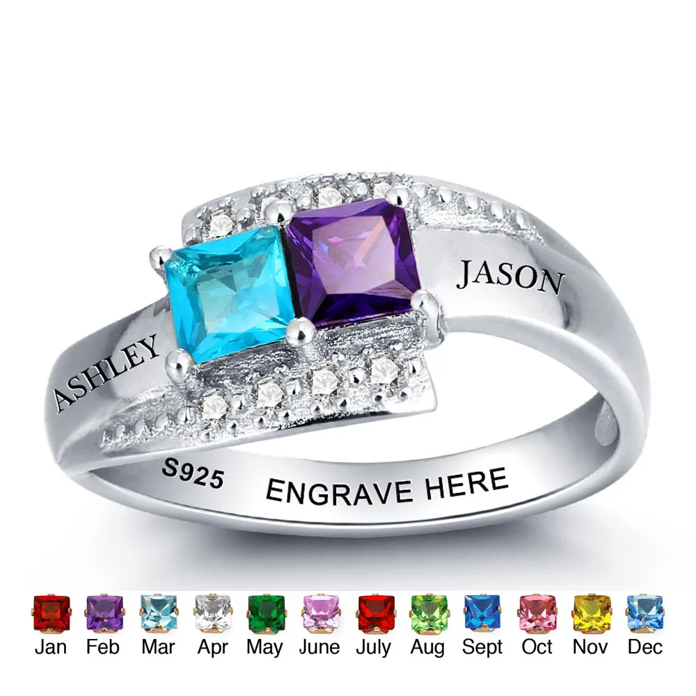 Personalized Ring 925 Sterling Silver Birthstone Name Engrave Romantic Anniversary Wedding Gift Mothers Day Rings (RI101966) Personalized Ring 925 Sterling Silver Birthstone Name Engrave Romantic Anniversary Wedding Gift Mothers Day Rings (RI101966)