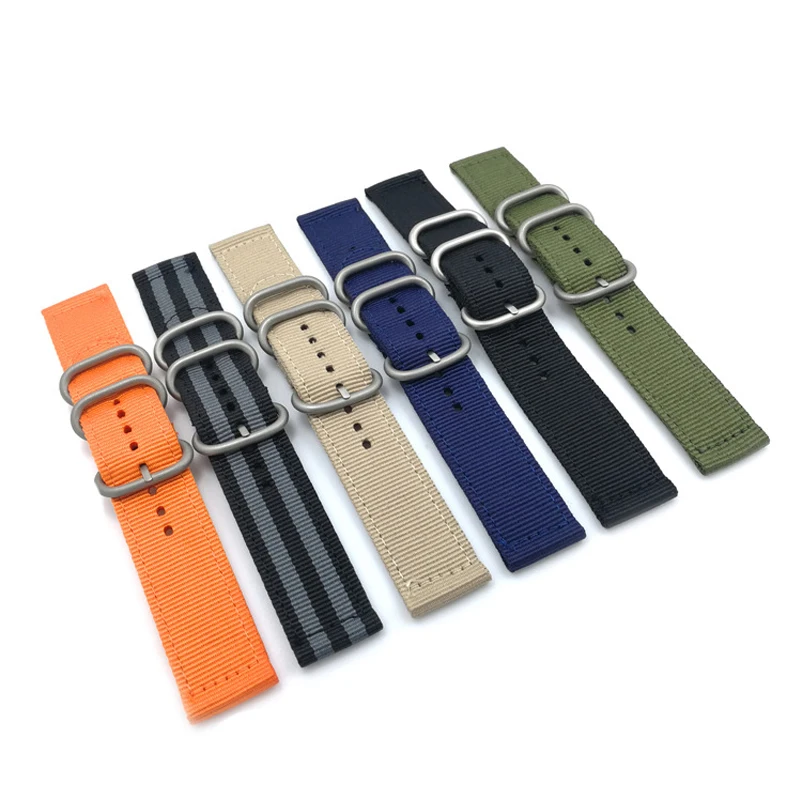 

New Watch Band Length Two Sections Thick Ring Buckle Frosted Sandblasting Nylon Braided Strap 18-24M High Quality #A