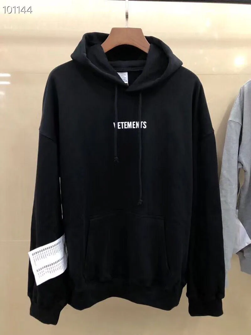 Embroidery Vetements Hoodies Black Casual Loog Sleeve Big tag Autumn Winter Pullover Men Women 1:1 Hip Hop Vetements Hoodies