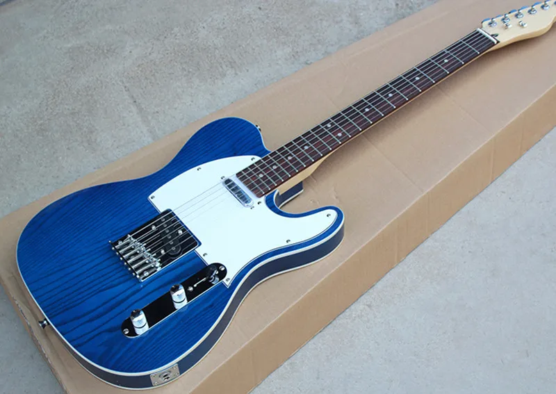 Factory custom transparent blue body electric guitar with TL pickups,chrome hardware,white pickguard,can be customized Factory custom transparent blue body electric guitar with TL pickups,chrome hardware,white pickguard,can be customized
