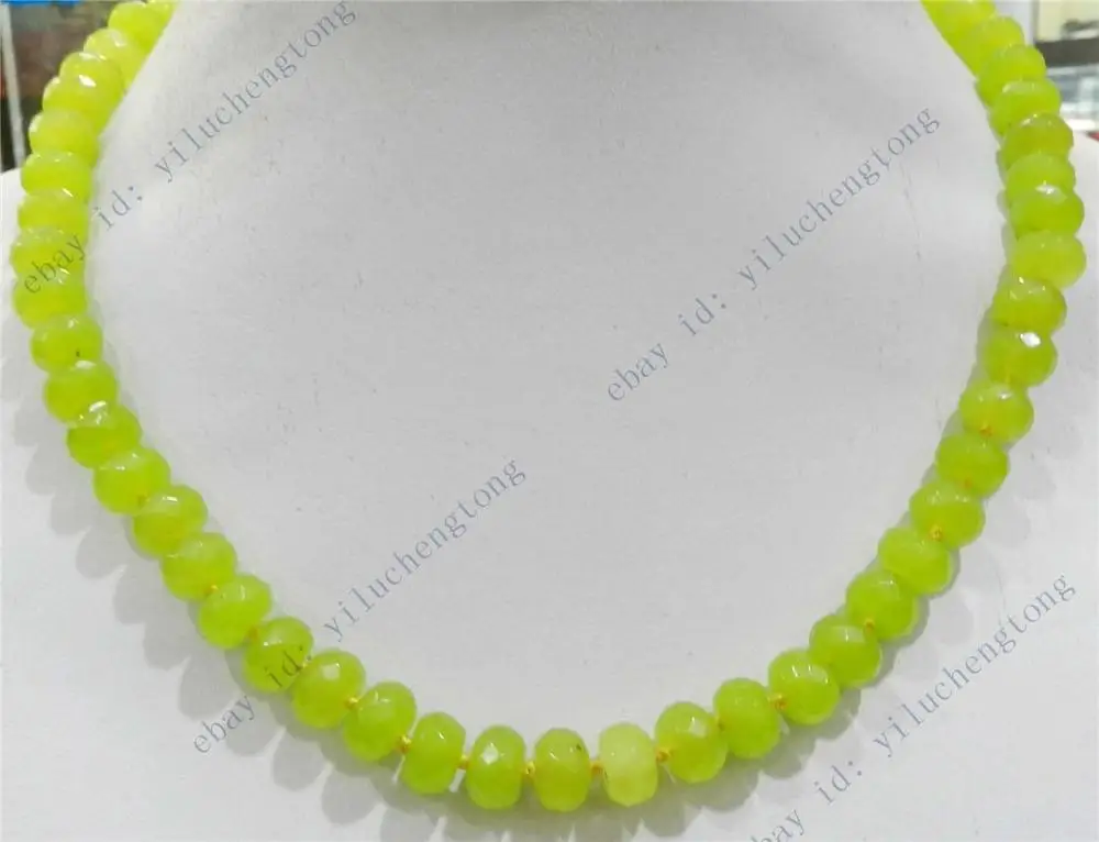 

NEW ELEGANT 6X9MM NATURAL GREEN PERIDOT FACETED RONDELLE BEADS NECKLACE 18" AA WW