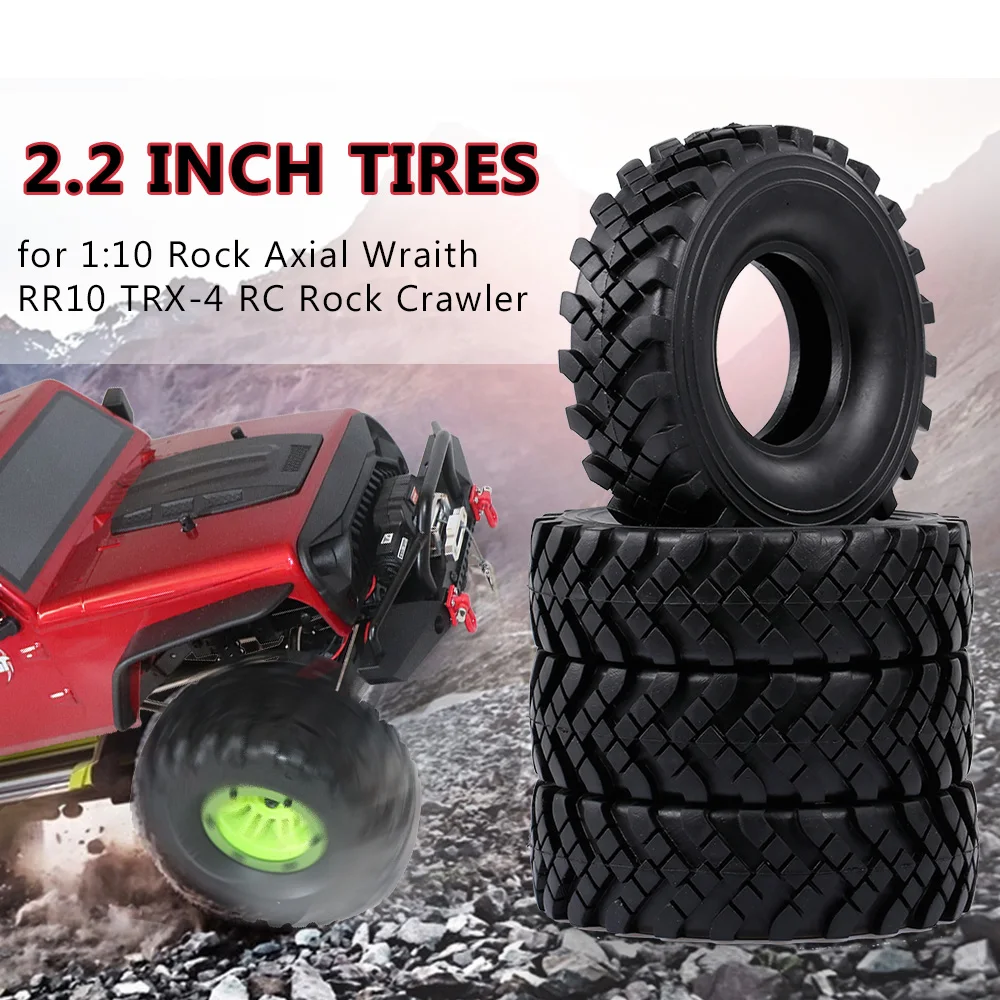 

4Pcs RC Car Tires 2.2 Inch 127mm Rock Crawler Tires for 1:10 Rock Axial Wraith RR10 TRX-4 RC Rock Crawler Jeep Truck
