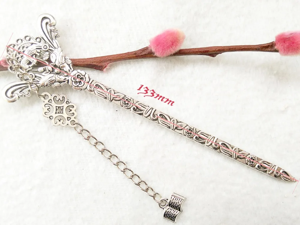 Free Shipping 1pcs 133x39mm Vintage Silver Hairpin Metal Bookmarks For Book Creative Item Kids Gift Stationery