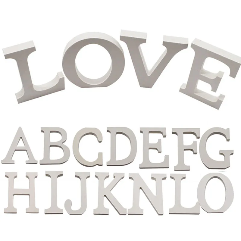 

Hot Sale 28 Styles Height 10cm Thick Wood Wooden White Letters Alphabet Wedding Birthday Party Decortion