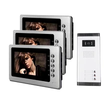 ENVÍO de la Nueva 7 “Pantalla a Color de Video Teléfono de La Puerta Sistema de Intercomunicación 3 Monitor + 1 Timbre de La Cámara de Metal para 3 Apartamento Familiar