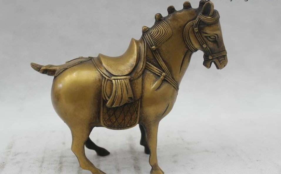 

6"Chinese Folk Pure Brnze Lucky Lifelike Money drawing Horse Statue