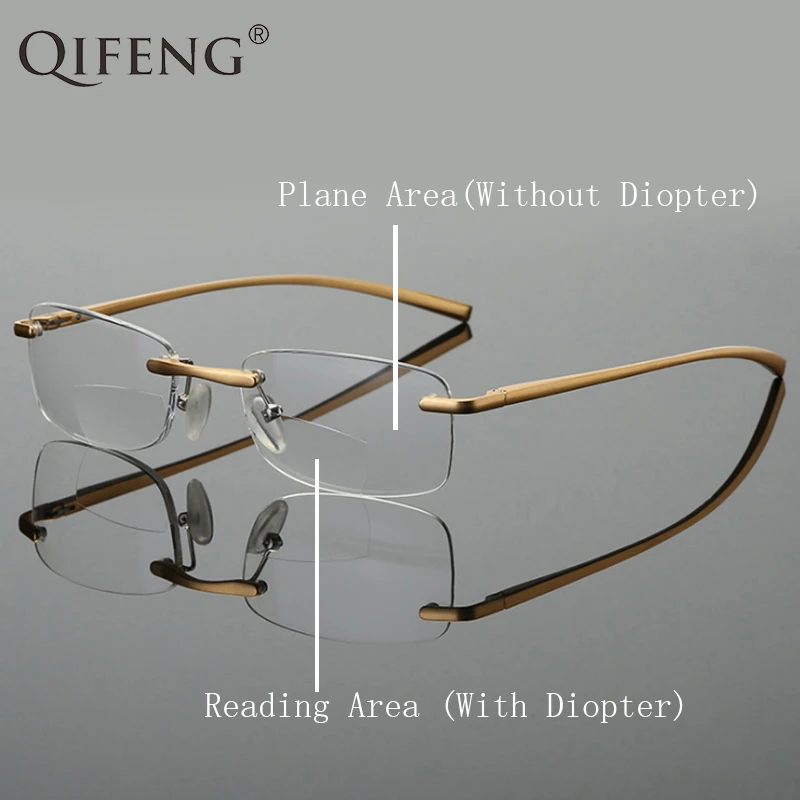 

QIFENG Bifocal Reading Glasses Men Women Rimless Presbyopic Eyeglasses Male Female Eyewear +1.0+1.5+2.0+2.5+3.0+3.5+4.0 QF264