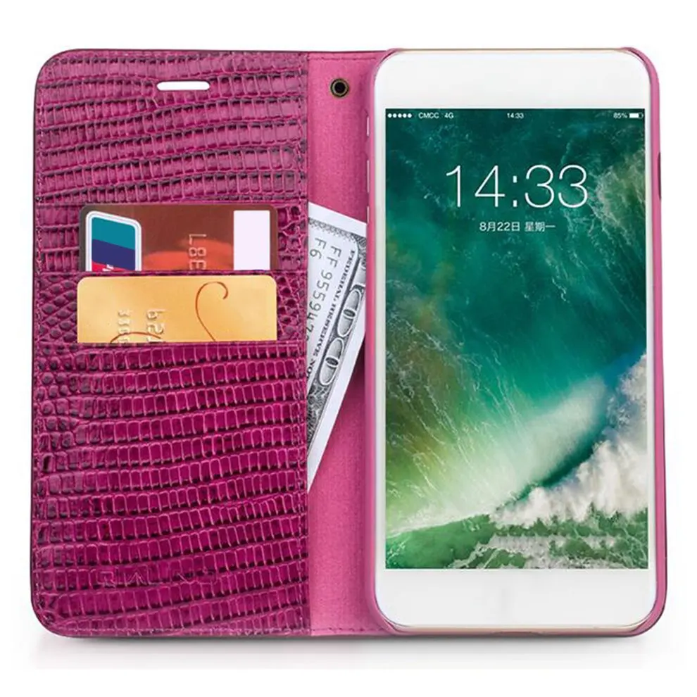 

2 Pcs Shockproof Rose Red Genuine Cow Leather Case Flip Type Mobile Phone Protective Cover Case For iPhone 7/8 Plus