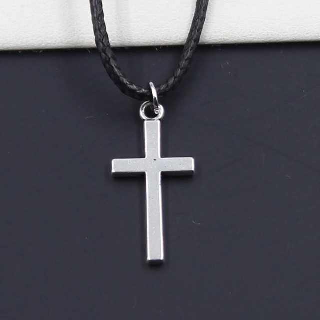 Men's Stainless steel Cross necklace,Black Cross,5mm Thick leather,Handmade  | eBay