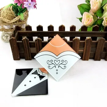 

free shipping 30pairs=60pcs glass wedding coaster favors and gifts of bride and groom square coasters for event party supplies