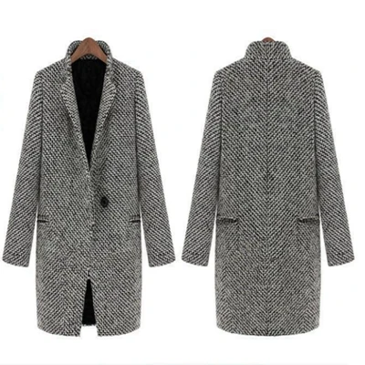 Manubeau толстый однотонный Тренч пальто для женщин британский стиль тонкий полный рукав отложной воротник Женская Повседневная зимняя одежда - Цвет: Серый