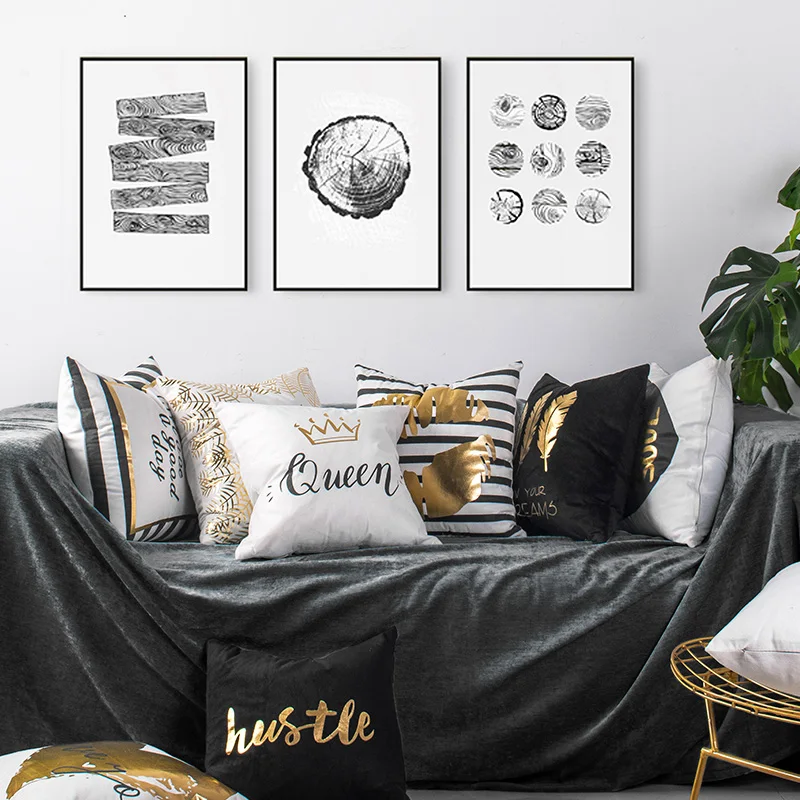 

Nordic Design Gold Foil Printing Pillow Cushion Home Decor Sofa Waist Throw Pillows Leaves Lips Love Christmas Decorative 45*45