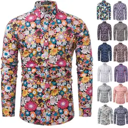 2019 Фирменная Новинка мужские рубашки в стиле кэжуал с цветным Ретро принтом классический Для мужчин платье рубашка Для мужчин с длинным