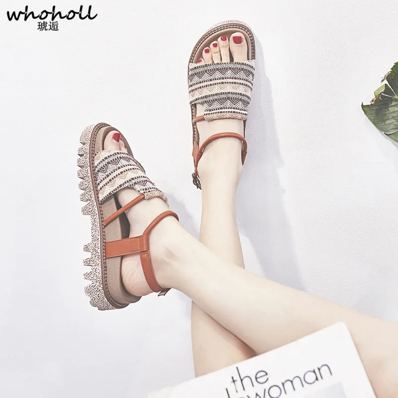 

WHOHOLL Women Sandals Fashion Summer Women Boho Shoes Beach Flat Platform Casual Sandals Leisure Female Ladies Sandals Women