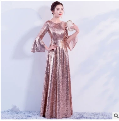 Long sleeve rose gold bridesmaid dresses with bouquets