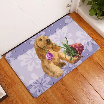 

CAMMITEVER Cute Dog And Cat Purple Pink Blue Gray Black Rugs Textile Soft Carpet Anti-Skid Rug Shower Bedroom Mat Door Floor