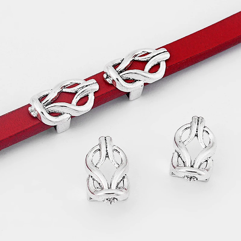 

10pcs Antique Silver Infinity Knot Slider Spacer For Flat Licorice Leather