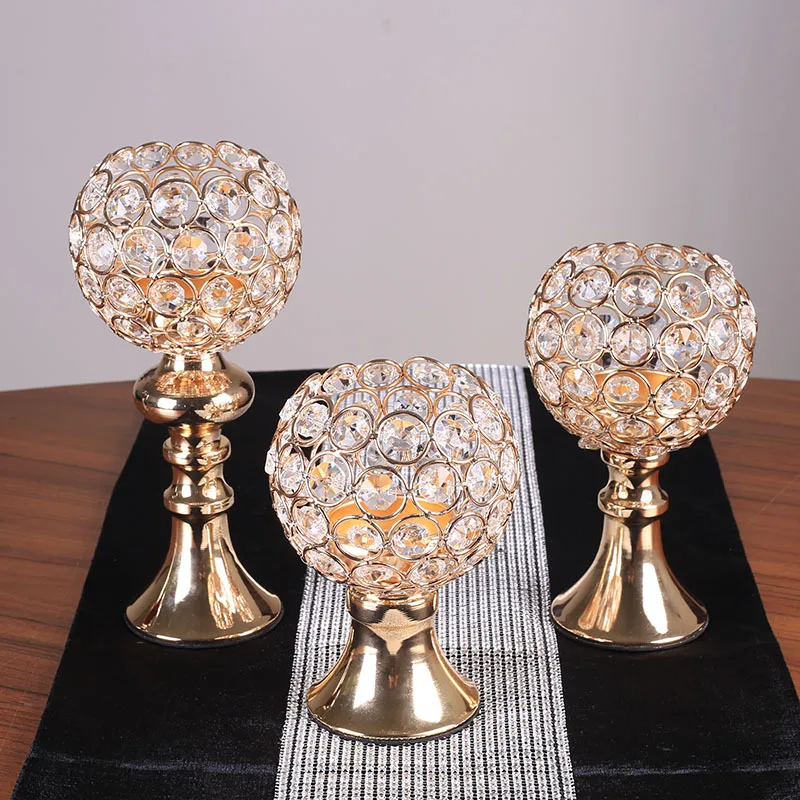 

Crystal Glass Metal Beaded Creative Living Room Table Bar Romantic Small Candlestick Crafts Decoration