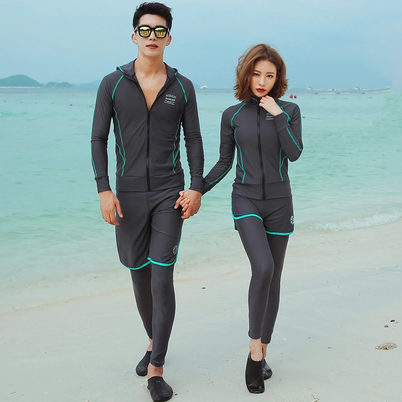 

Rhyme Lady Swimming Clothes For couples Swimsuit Korea Surf Swimwear 2019 New arrivals bathing suit lover Long Sleeve Rushguard