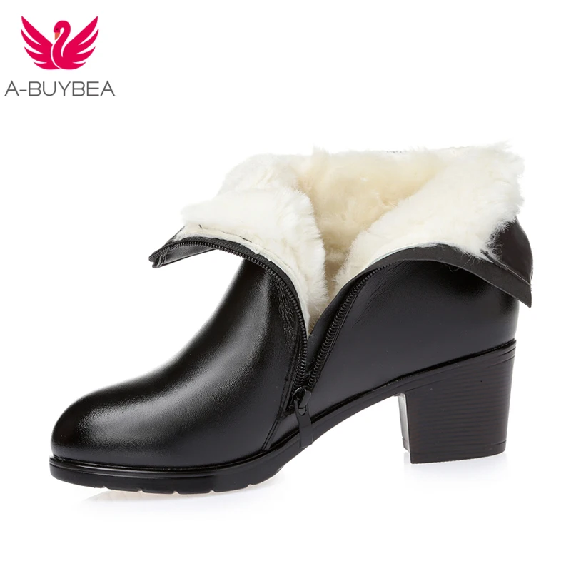

Women's Boots Shoes new winter thick wool fur lined round toe woman boots large warm ladies ankle booties black mid heels
