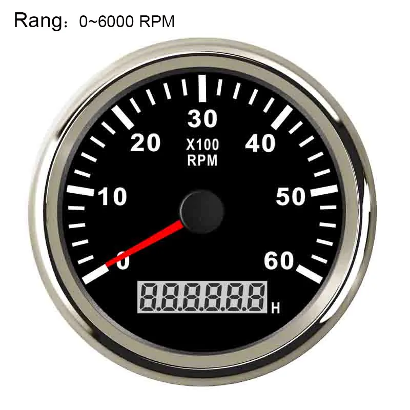 85 мм Тахометр Водонепроницаемый автомобиля судовой тахометр с счетчик моточасов 6000/8000/9990 об/мин датчик выбрать - Цвет: Black Silver 6000RPM