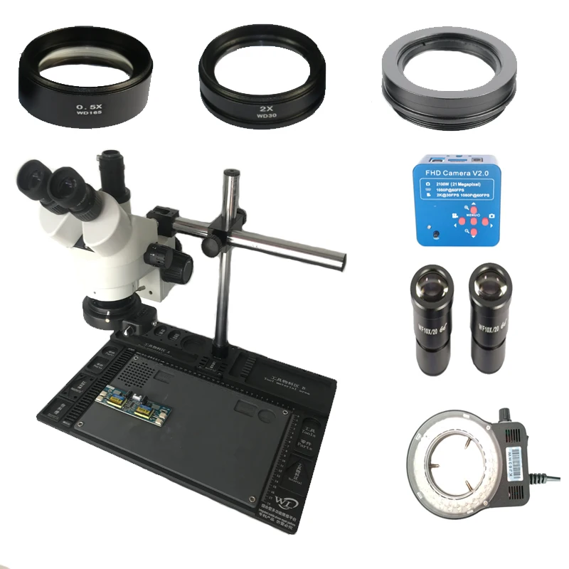 

3.5X 7X 45X 90X Vertical Trinocular Stereo Zoom Microscope +21MP HDMI USB Microscope Camera+ Soldering measurement Alloy table