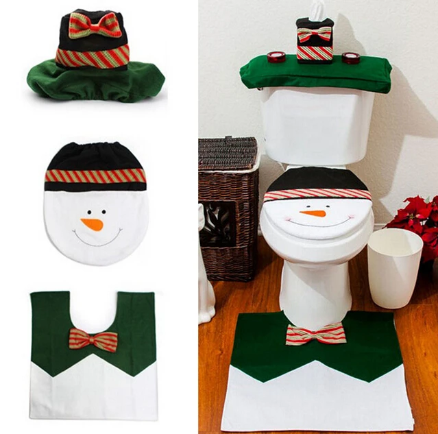 Mance Hot Sale Christmas Decorations Happy Santa Toilet Seat Cover +Rug Bathroom Set Snowman Decoracion Free Shipping |