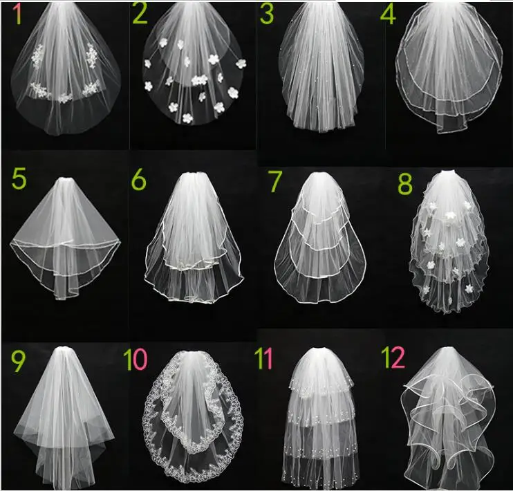 

12 Styles Bridal Veil Short With Comb Lace Appliqued Edge Tulle Bridal Veil Two Layer Elbow Length Wedding Accessories