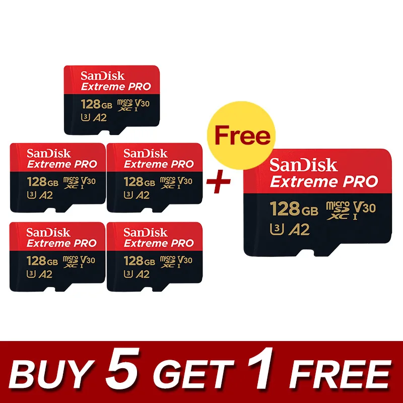 Купите Five Get one sandisk Pro tf-карта A2 4K U3 V30 Micro SD карта 32 Гб карта памяти Mini 64 Гб 5+ 1 флэш-карта - Емкость: 128GB