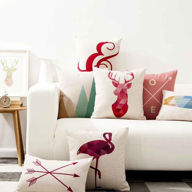 Декоративный чехол для диванных подушек с геометрическим рисунком, разноцветными животными, оленями, в скандинавском стиле, хлопок, лен, наволочка для дивана, домашний декор