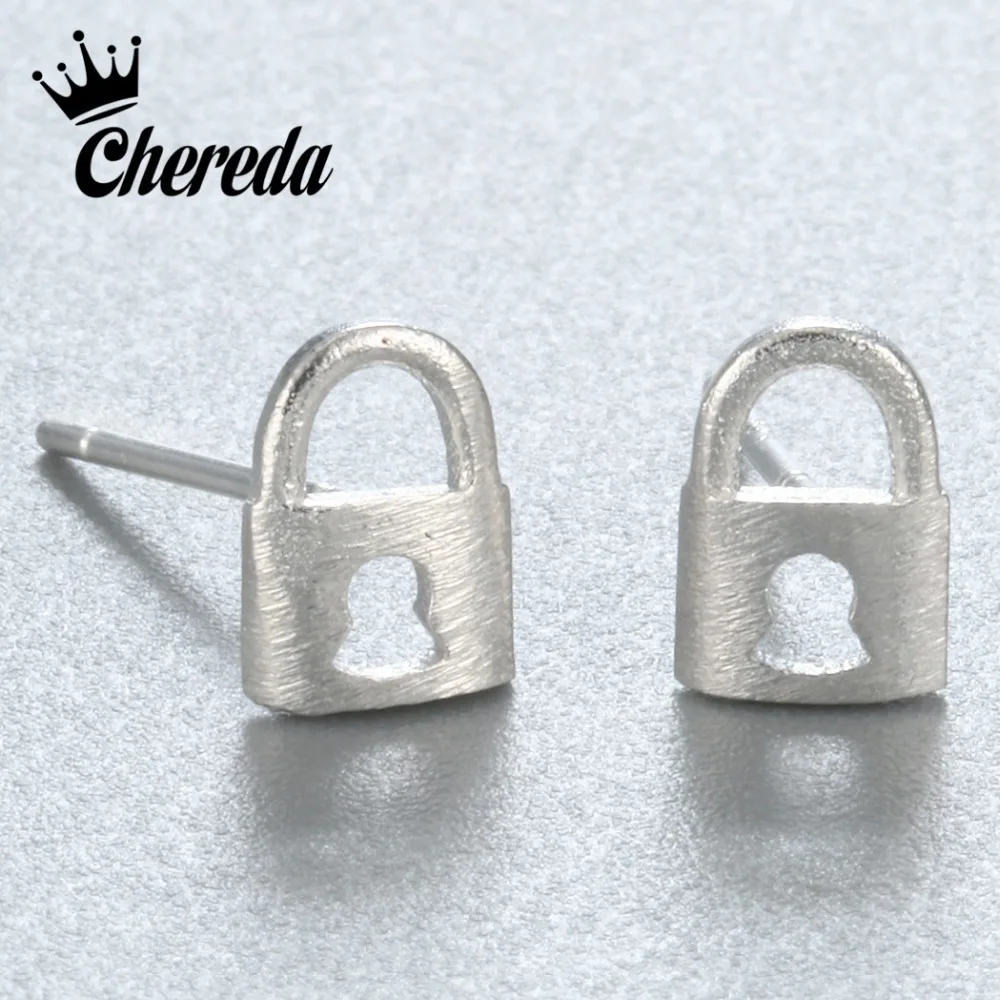 

Chereda 2018 Lock Shape Stud Earrings For Women Men Hiphop Rock Punk Style Unique Silver Color Jewelry Simple Accessories