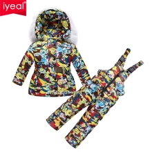 Iyeal 2017 russie hiver enfants vêtements fille vêtements ensembles épais manteaux chauds pour bébé enfants de parka vestes salopette neige porter