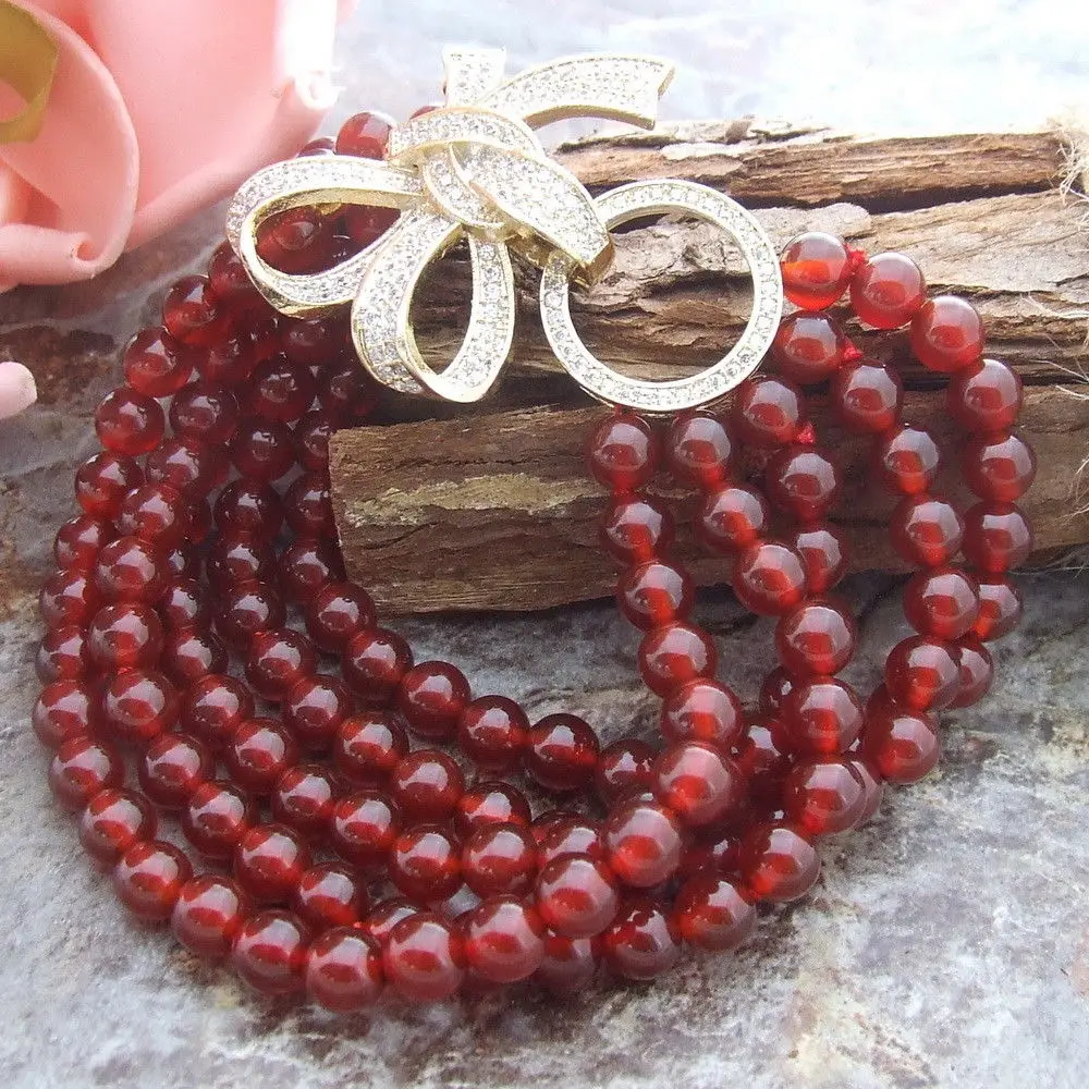 

AB041811 8'' 5Strands Round Carnelian CZ Clasp Bracelet