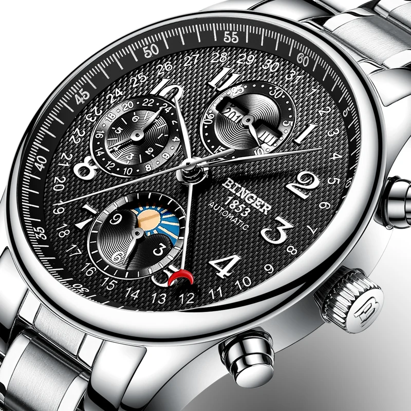 

Switzerland BINGER watches men luxury brand Multiple functions Moon Phase sapphire Calendar Mechanical Wristwatches B-603-82