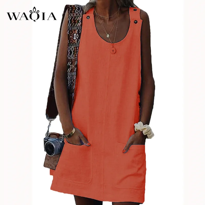 WAQIA 2019 летнее платье женское с цветочным принтом без рукавов Boho короткое пляжное