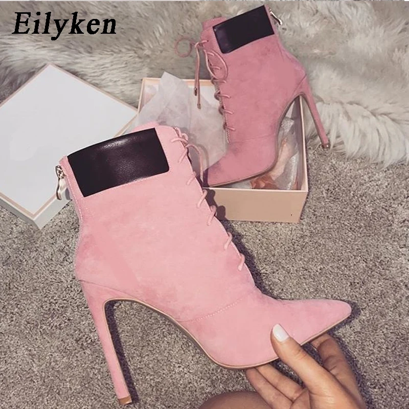

Eilyken 2019 New Women Boots High Heels Pointed Toe Cross-Tied Boots Woman Shoes Autumn Fashion Princess Bootas Big size 42