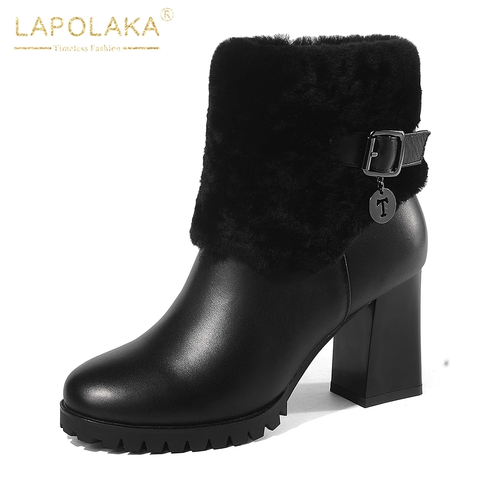 

Lapolaka New Cow Leather plus Size 34-41 Wholesale Square Heels Zip Up Ankle Boots women's Shoes Woman Boots Female