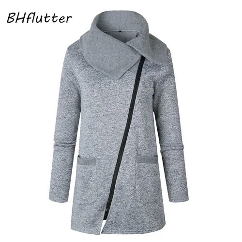 BHflutter 4XL 5XL размера плюс зимняя женская куртка модная повседневная верхняя одежда с длинным рукавом и отложным воротником пальто chaqueta mujer - Цвет: Серый