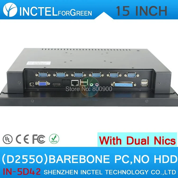 

High quality 15" LED touch screen All-in-One pc with 2*RJ45 6*COM HDMI VGA barebone pc Intel D2550 1.86Ghz