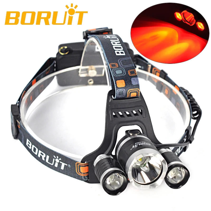 

BORUIT XML T6 XPE Red LED Headlamp 18650 Battery USB Charger Headlight 3-Mode Waterproof Head Torch Camping Hunting Flashlight