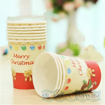 

Free Shipping 100pcs Merry Christmas Paper Cups Rustic Christmas Favors Drinking Cups for KIds Christmas Party 250ml Cups