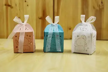 

50pcs Hollow Elephant Wedding Box Creative Candy Boxes Small Gift Box with ribbon White/Pink/Blue Paper Chocolate Packaging Box