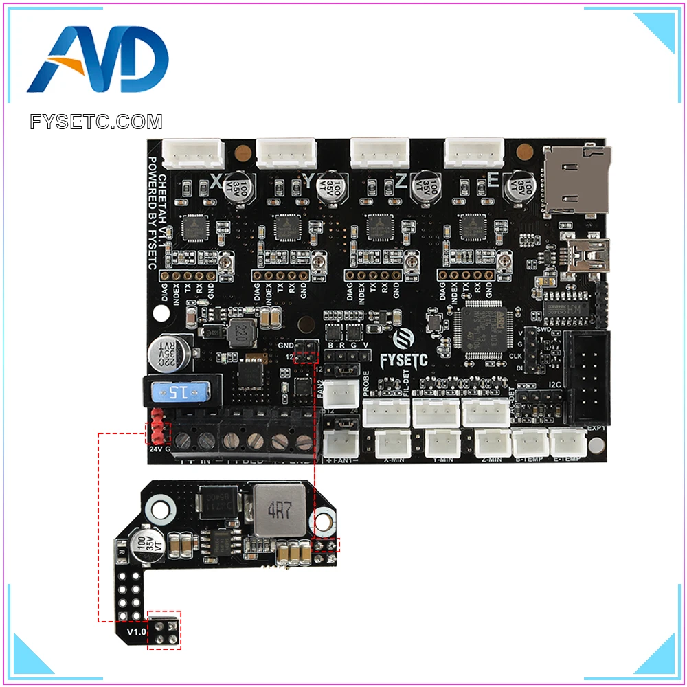 Бесшумная плата управления Cheetah v1.1 v1.2b 32bit TMC2209 TMC2208 + Addon от 24 В до 12 модуль для CR10 Ender