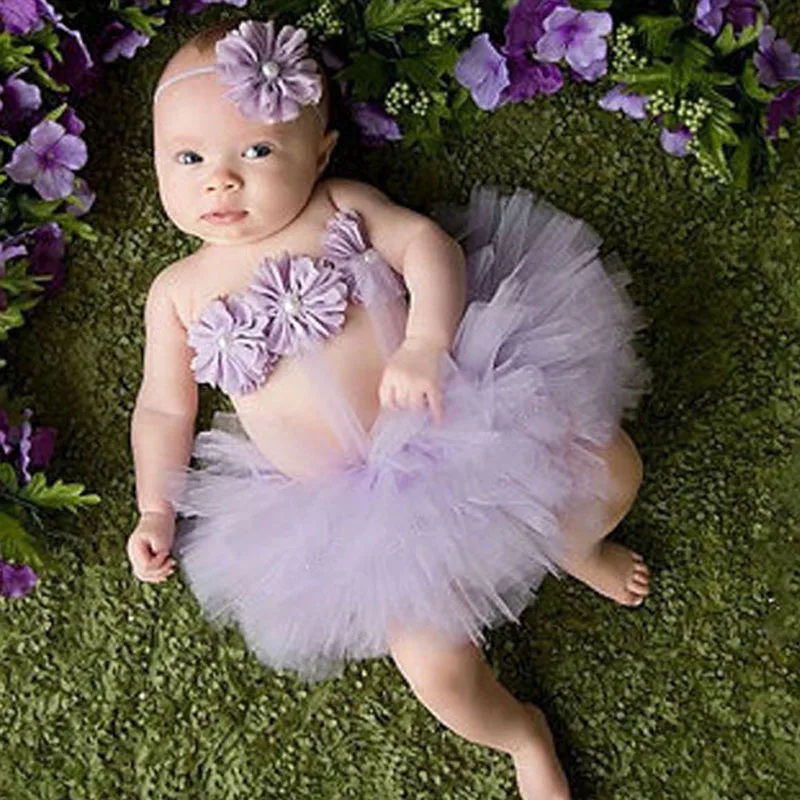 Фатиновая юбка-пачка для маленьких девочек+ реквизит для фотосессии с цветами; Бальные юбки для маленьких девочек; костюм-пачка; реквизит для фотосессии; JK983941 - Цвет: Light purple