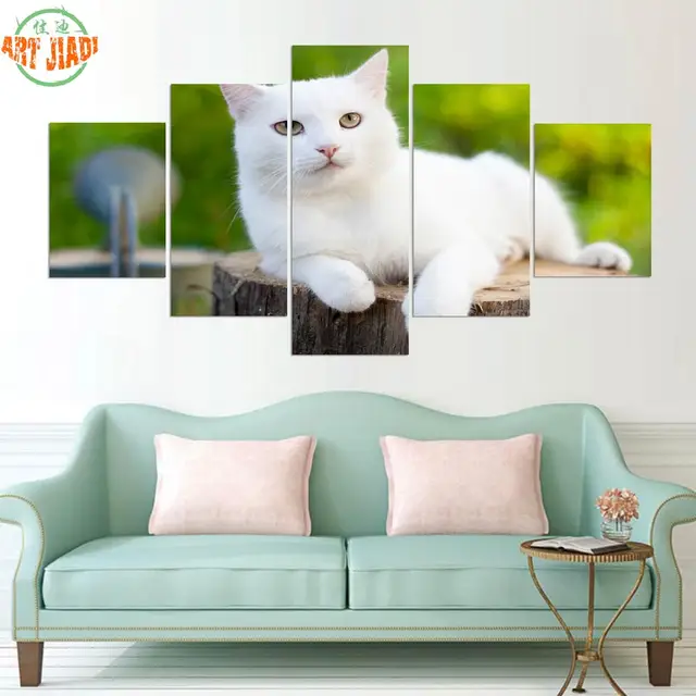 3 4 5 piece set canvas art white cat in the garden hd 4 5panels