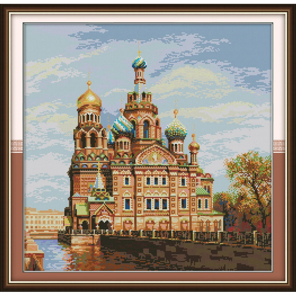 

Joy Sunday Castle 8 Chinese cross stitch kits Ecological cotton clear stamped printed 14CT 11CT DIY wedding decoration for home