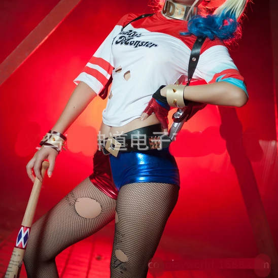 

Harley Quinn Suicide Squad Tshirt Bat Jocker Women Girls T-shirt Shorts Adult Crop Top T Shirt Halloween Cosplay Costume