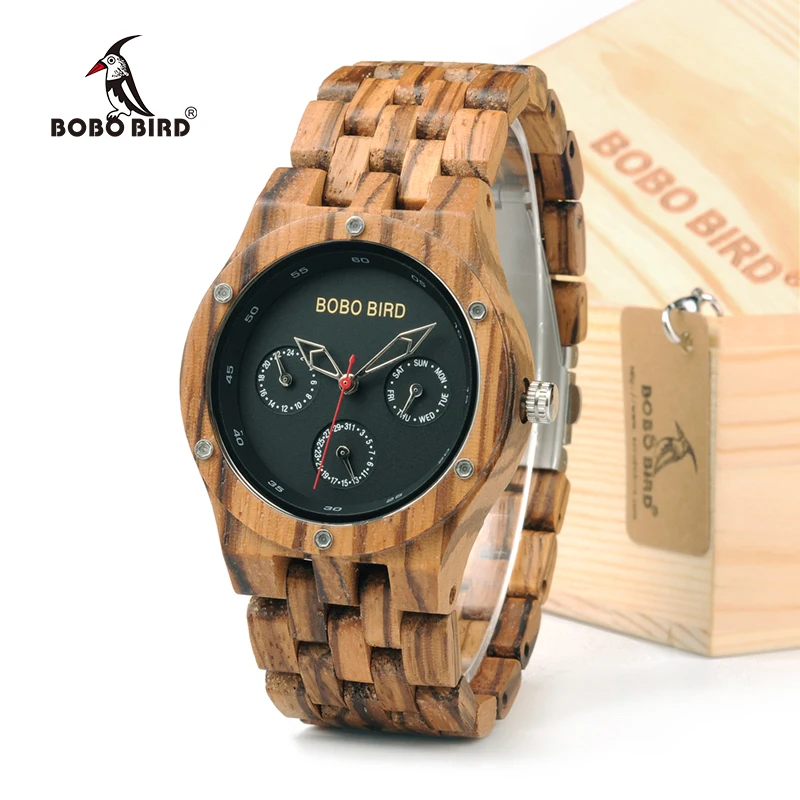 BOBO BIRD N11 Handmade Men's Top Brand Zebra Wooden Watch Lightweight