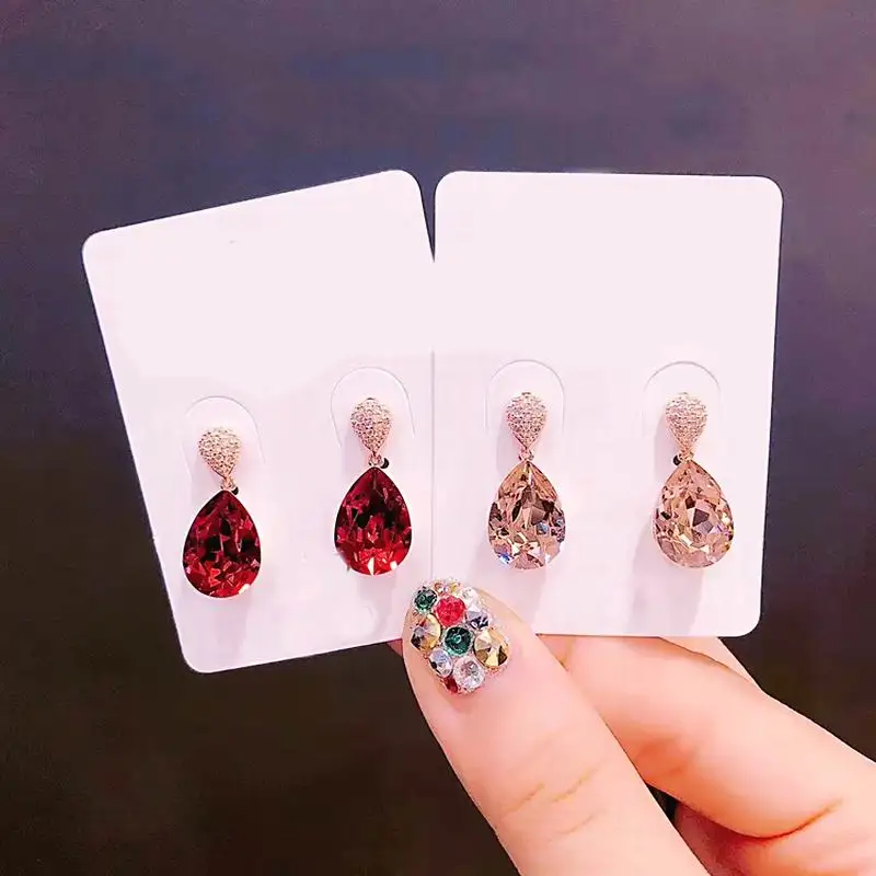 

Small Crystal Water Drop Earrings For Women Red Pink Wedding Earrings 2019 Fashion Jewelry 925 Sterling Silver Needle
